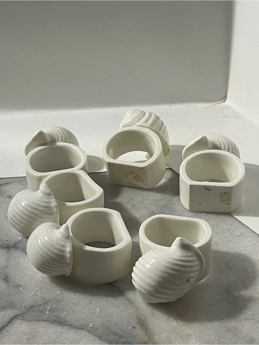 White Ceramic Shell Napkin Rings - Set of 6